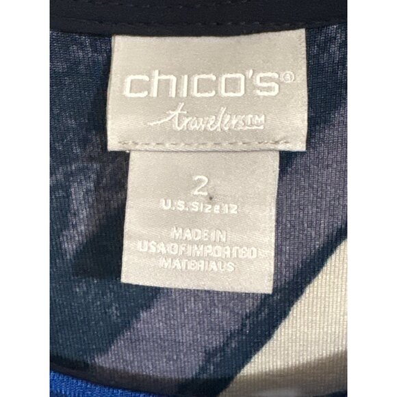 Chicos Travelers Sleeveless Striped Dress Size 2 (US 12) Blue & Green Stretch Fa - Picture 2 of 4